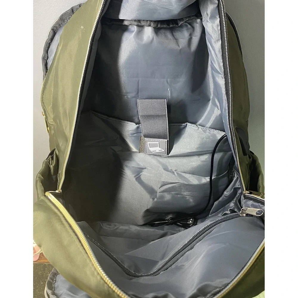 Kasibon Backpack W/Laptop Sleeve and USB Charging‎ Port Army Green NEW 16x14x6